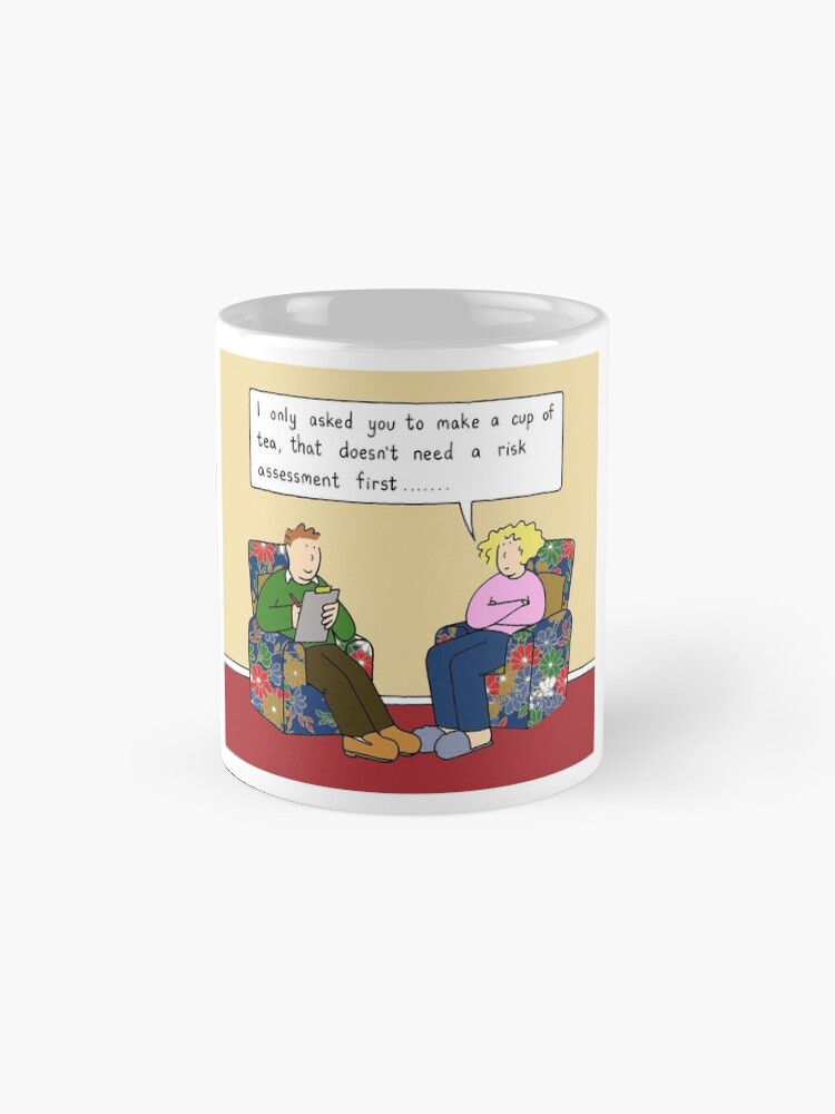 "Making a Cup of Tea Risk Assessment for a Man Cartoon" Coffee Mug for