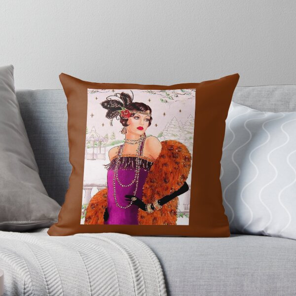 FLAPPER in PURPLE : Vintage 1925 Art Deco Print Throw Pillow