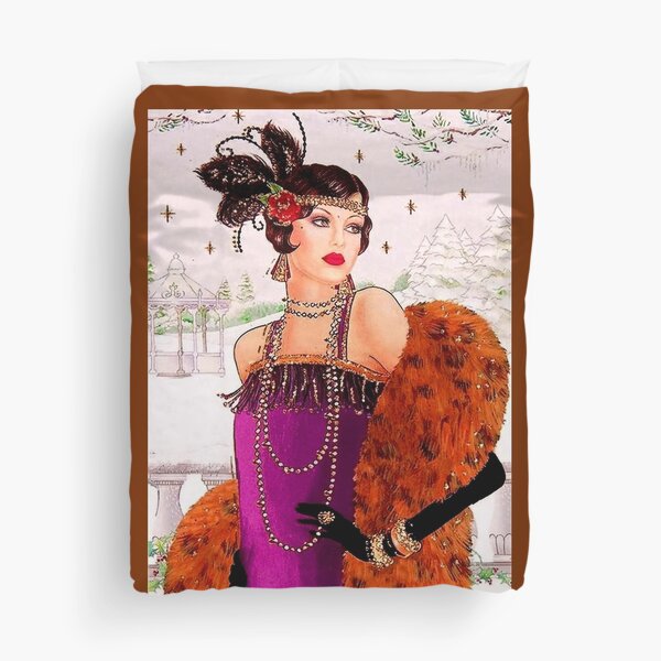 FLAPPER in PURPLE : Vintage 1925 Art Deco Print Duvet Cover