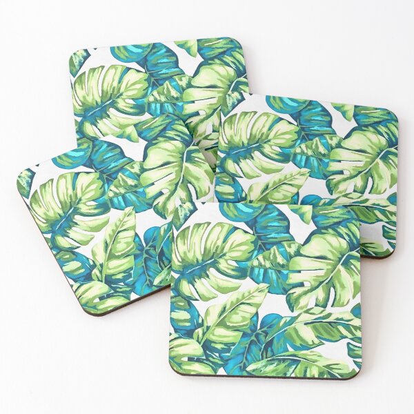 Item preview, Colorful Tropical Leaves Of Banana and Monstera Blue Green designed and sold by taiche.