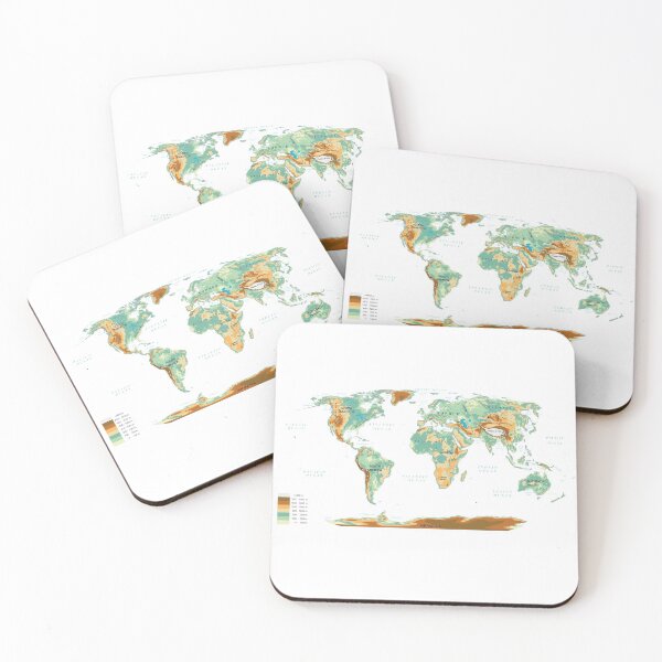 Item preview, map of the WORLD with relief topographic map of the WORLD with names of the oceans and the seas Lakes and Rivers designed and sold by mashmosh.