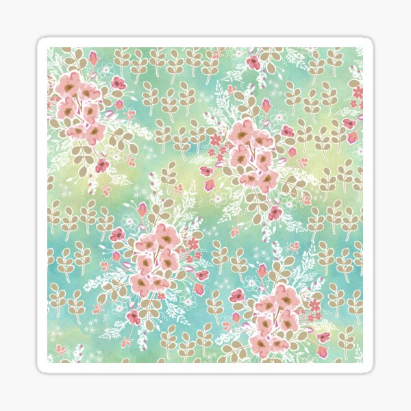 Pink Watercolor Floral on Watercolor Background Sticker