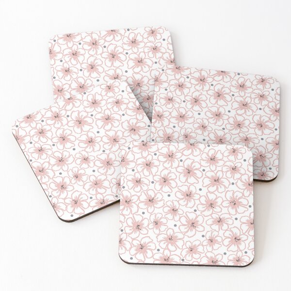Item preview, Pink Flowers with Gray Dots on White  designed and sold by Cheryl Graham.