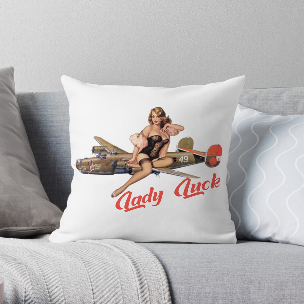 Lady Luck Pin Up Rockabilly design Throw Pillow