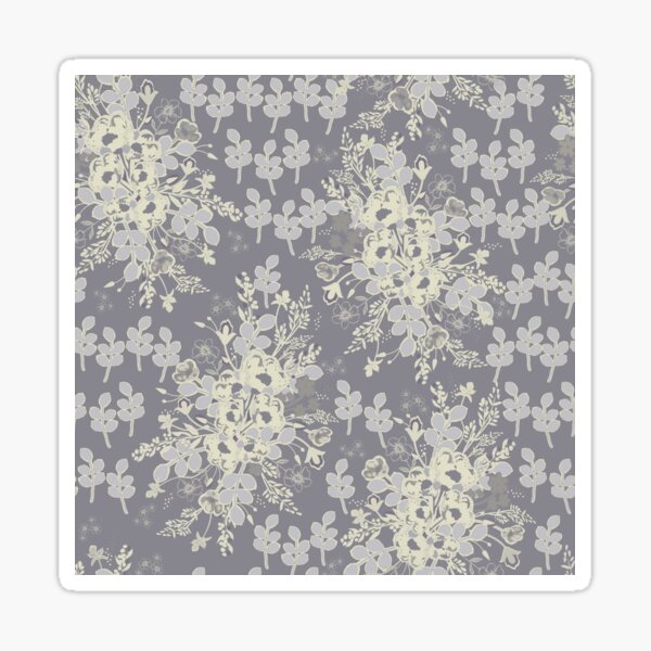 Cream and Gray Floral Painted Bouquet on Heather Background Sticker