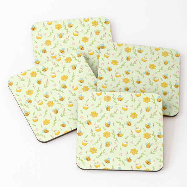 Item preview, Cute honey bee with leaves and flowers, drawing a pattern for backgrounds, fabrics, paper, cards	 designed and sold by IriSev.