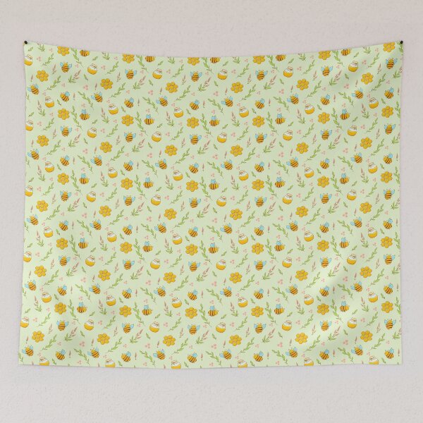 Item preview, Cute honey bee with leaves and flowers, drawing a pattern for backgrounds, fabrics, paper, cards	 designed and sold by IriSev.