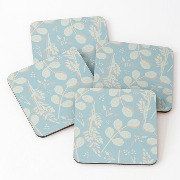 Item preview, Cream Leaves and Stems on Lt. Aqua Blue  designed and sold by Cheryl Graham.