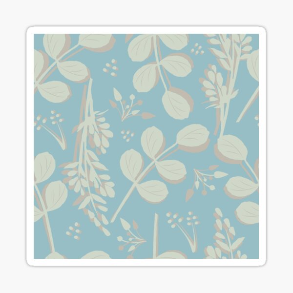 Cream Leaves and Stems on Lt. Aqua Blue Sticker