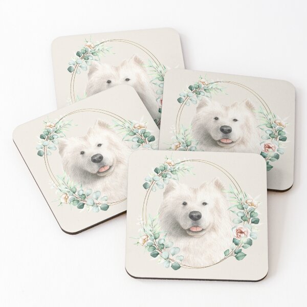 Item preview, Samoyed Dog in a Floral Gold Wreath Frame designed and sold by Alicia Chee.