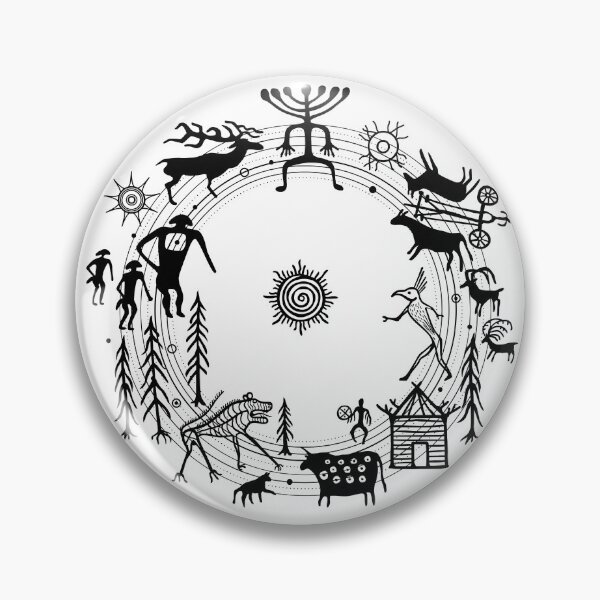 Item preview, Symbolical primitive Universe, peace arrangement. Set of petroglyphs,Nature circle, mystical symbols space, people, animals, gods. Ancient rock paintings. Vector illustration isolated on a white  designed and sold by YanaZvereva.