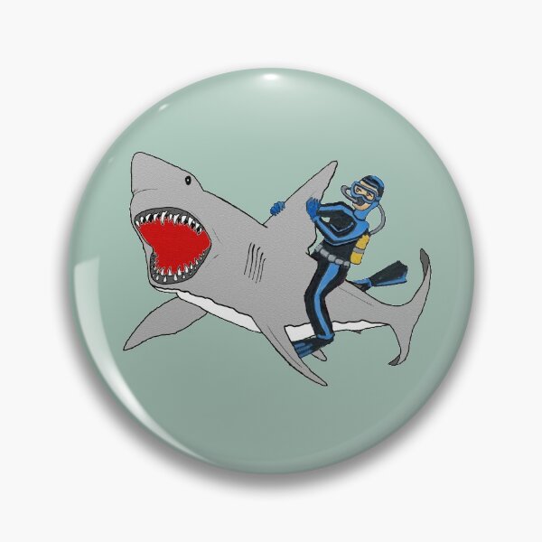 Item preview, Vintage Scuba Diving Diver Riding a Great White Shark designed and sold by urmaddad.