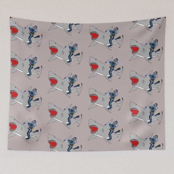 Item preview, Vintage Scuba Diving Diver Riding a Great White Shark designed and sold by urmaddad.