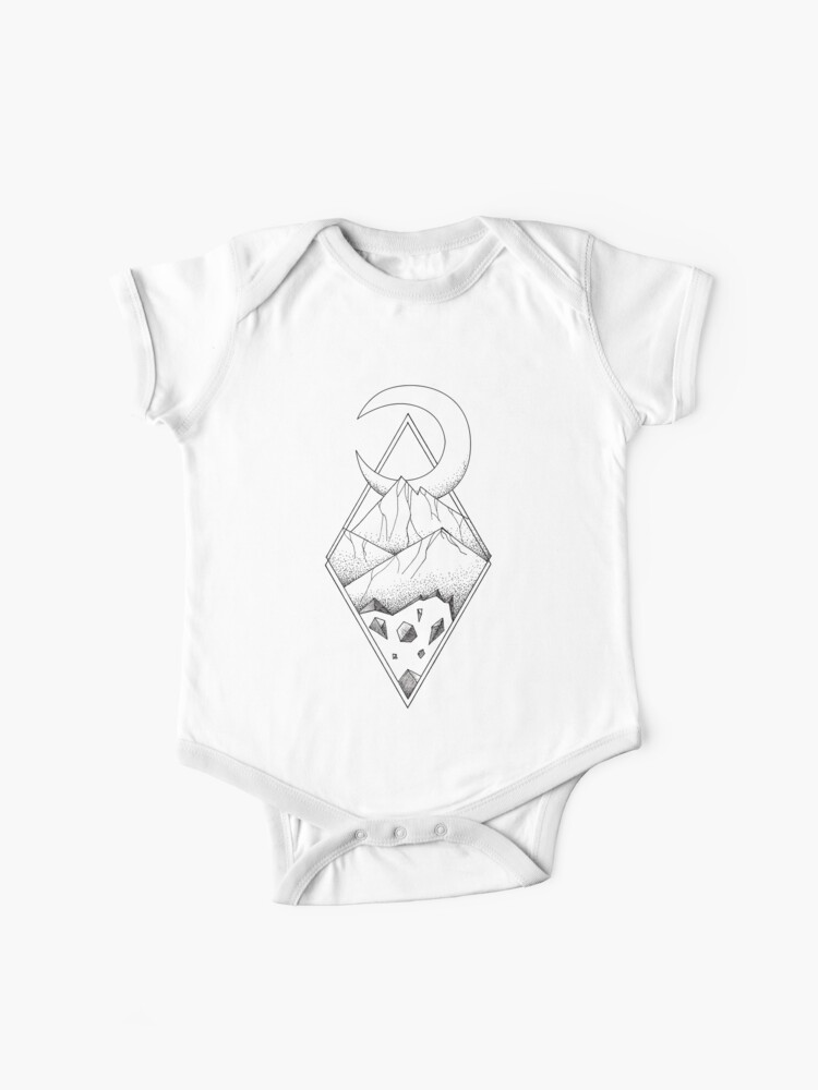 Geometric Mountain In A Diamonds With Moon Tattoo Style Black And White Baby One Piece - 