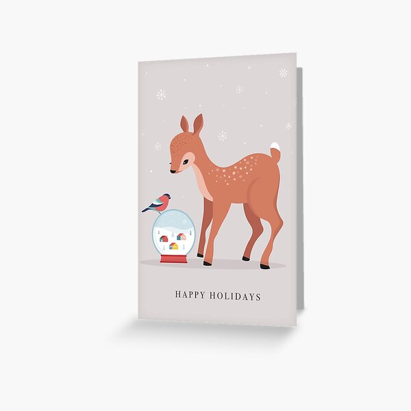Deer With A Bird On a Snowy Night Greeting Card
