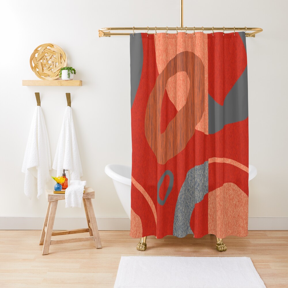 "Red Orange Retro Style Abstract Art" Shower Curtain for Sale by NancyMerkle Redbubble