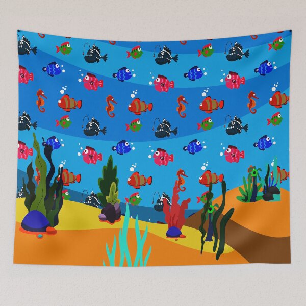 Item preview, Under water aquarium with anglerfish seahorse and clownfish designed and sold by AnKroDesigns.
