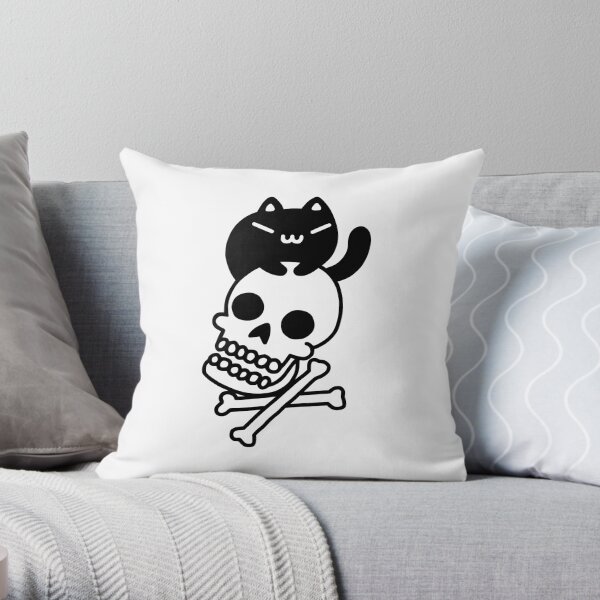 Cat And Crossbones Throw Pillow