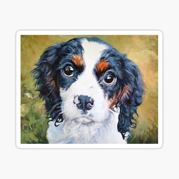 Beautiful acrylic painting of a Cavalier King Charles Spaniel Sticker
