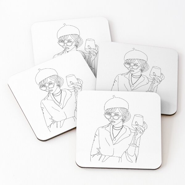 Item preview, Woman with a glass of wine in glasses. With a cigarette in her lips .One Line hands vector drawing. . Linear art designed and sold by Nina Velychko.