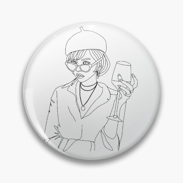 Item preview, Woman with a glass of wine in glasses. With a cigarette in her lips .One Line hands vector drawing. . Linear art designed and sold by Nina Velychko.