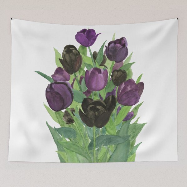 Item preview, Queen of the Night Tulip Print in Watercolor; Purple & Black Tulip Watercolor Painting; designed and sold by Angelina Meyer.