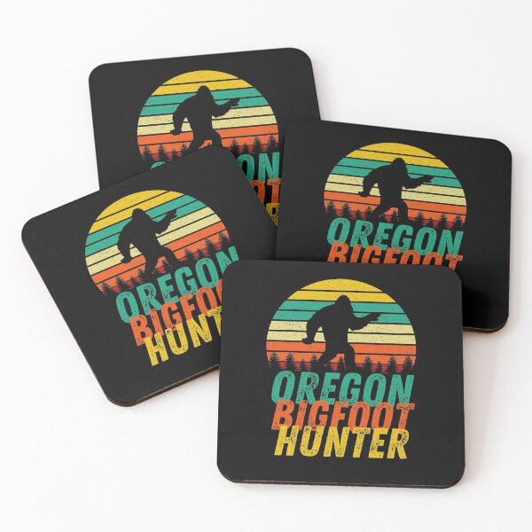 Item preview, Oregon Bigfoot Hunter Sasquatch Retro Sunset Forest Yeti Cryptid designed and sold by RKSDesigns.