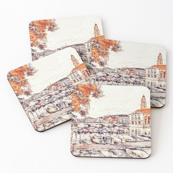 Item preview, Zurich Uferweg in autumn watercolor picture designed and sold by seunglee.
