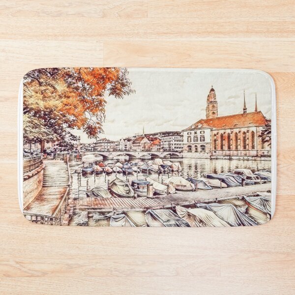 Item preview, Zurich Uferweg in autumn watercolor picture designed and sold by seunglee.