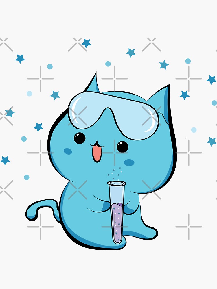 "Cute Kawaii Cat Scientist, Science Magic" Sticker by aruncvr Redbubble