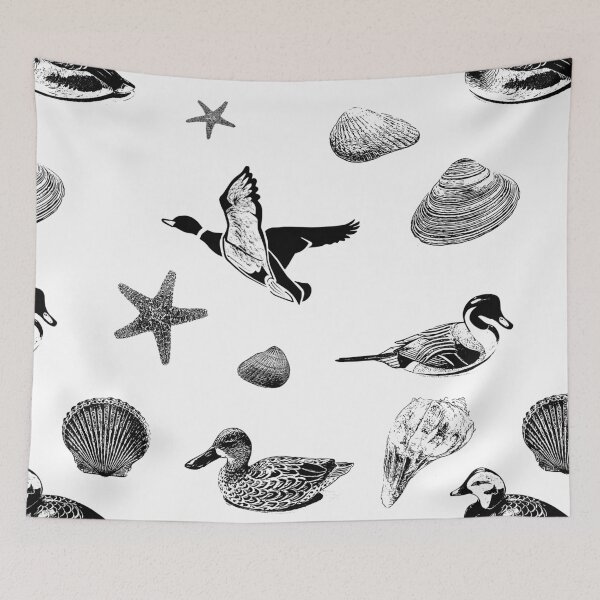 Item preview, Shells and Ducks Pattern in Black and White designed and sold by DeAnna Hickman.