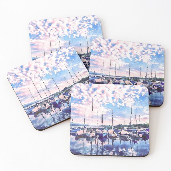 Item preview, Watercolor picture Lake Neuchâtel and sailing boats designed and sold by seunglee.