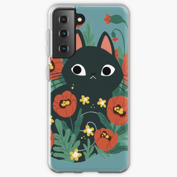 Cat in Poppy Flowers Samsung Galaxy Soft Case