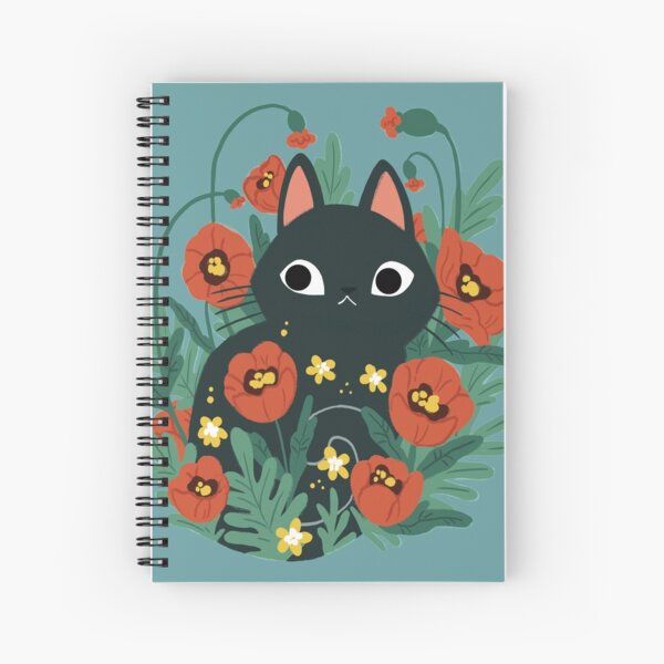 Cat in Poppy Flowers Spiral Notebook