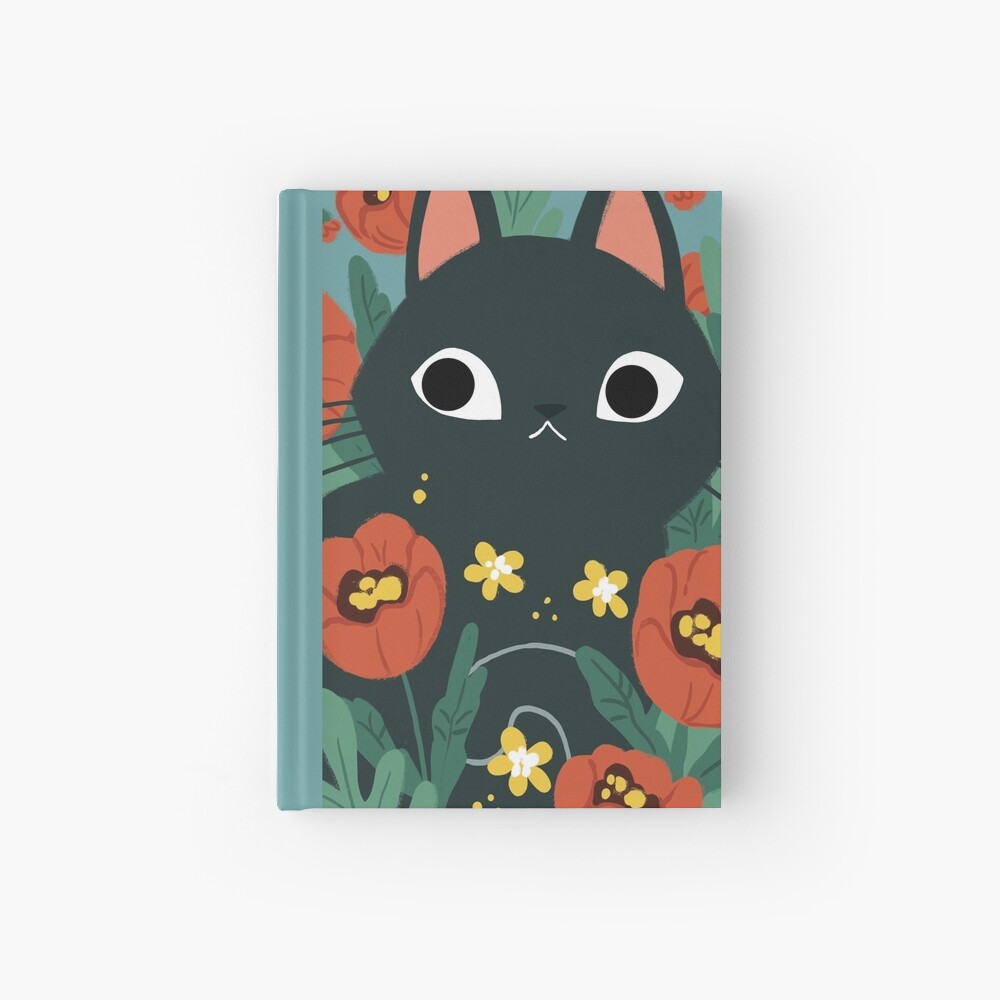 Cat in Poppy Flowers Hardcover Journal