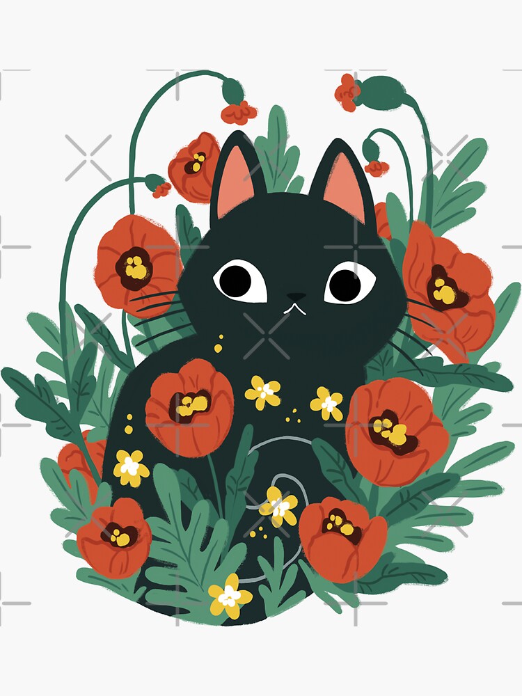 Discover Cat in Poppy Flowers  Stickers