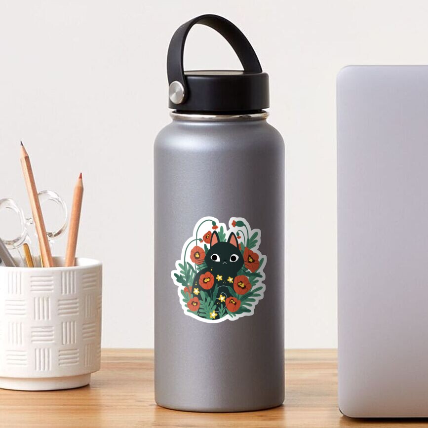 Sticker « Chat en fleurs de pavot»