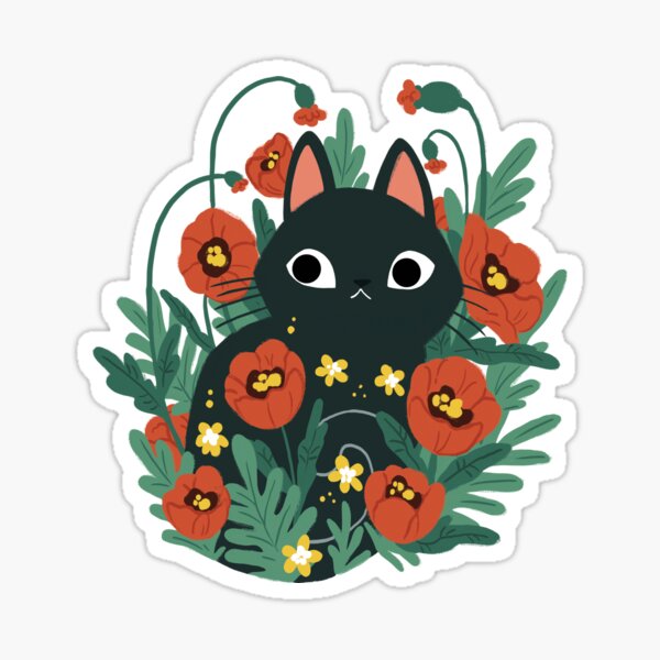 Cat in Poppy Flowers Sticker