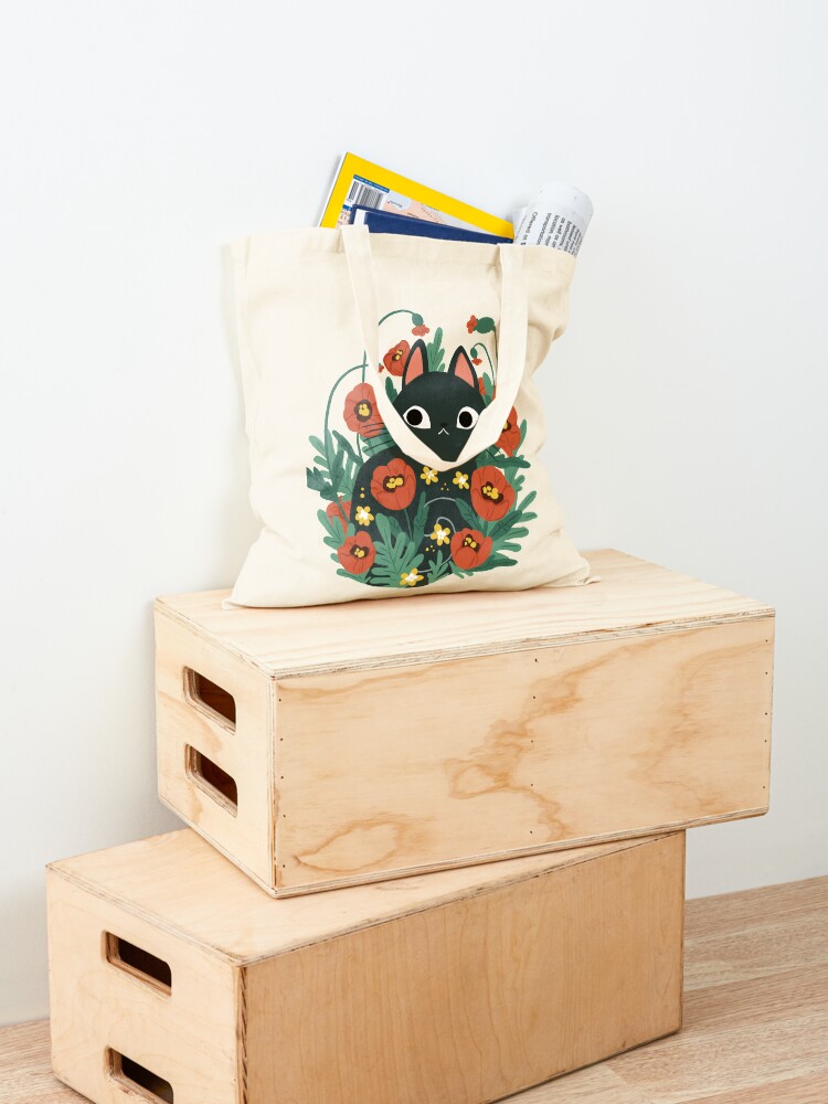 Alternate view of Cat in Poppy Flowers Tote Bag