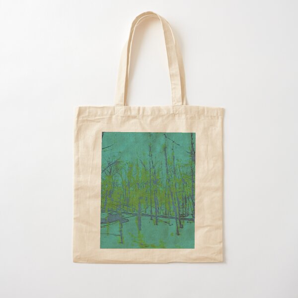 Nature Lovers Gift - Into the Woods - Teal Blue Green Abstract Nature Art Cotton Tote Bag