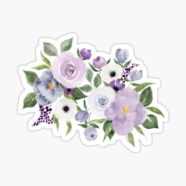 Watercolor Floral Design- Cool Colors Sticker