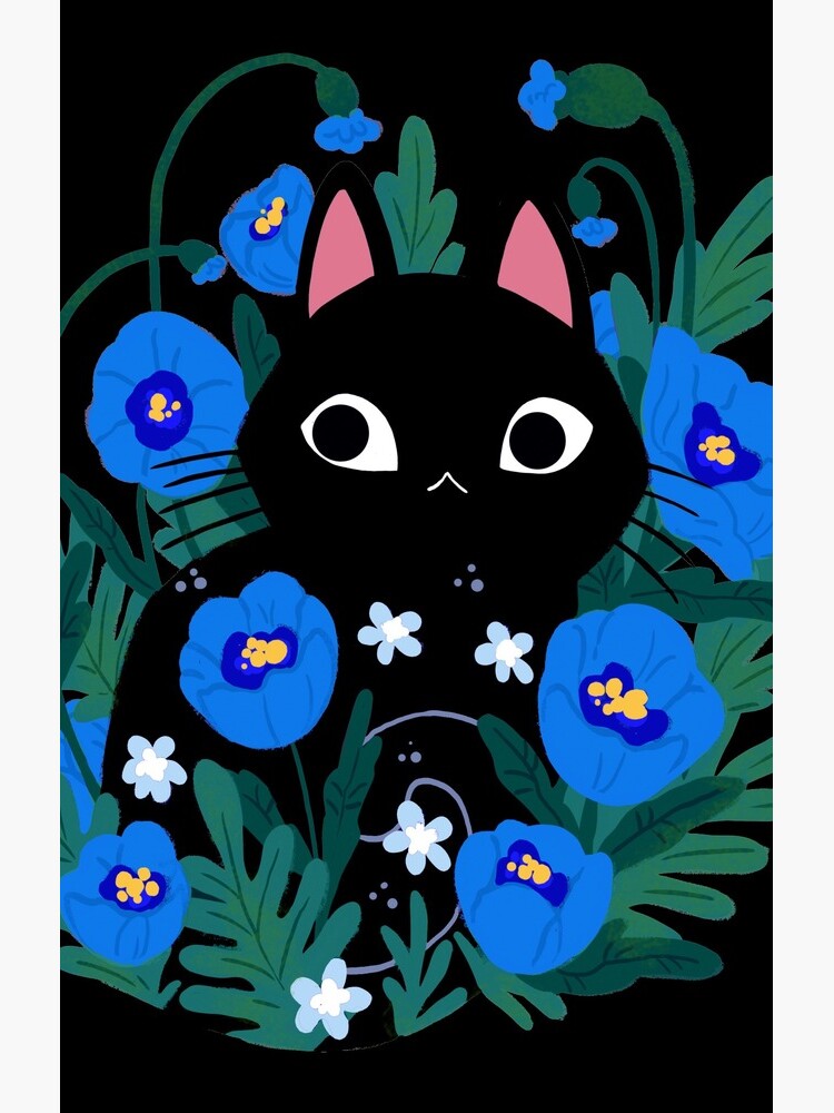 Blue Flower Black Cat by michelledraws