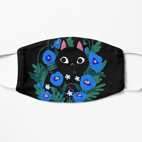 Blue Flower Black Cat Flat Mask