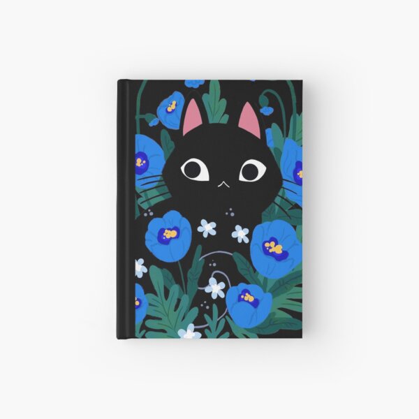 Blue Flower Black Cat Hardcover Journal