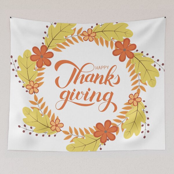 Item preview, Happy Thanksgiving calligraphy lettering autumn wreath  designed and sold by LaBelezoka.