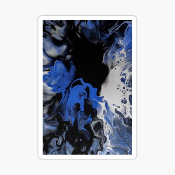 White, blue and black Dutch pouring acrylic project Sticker