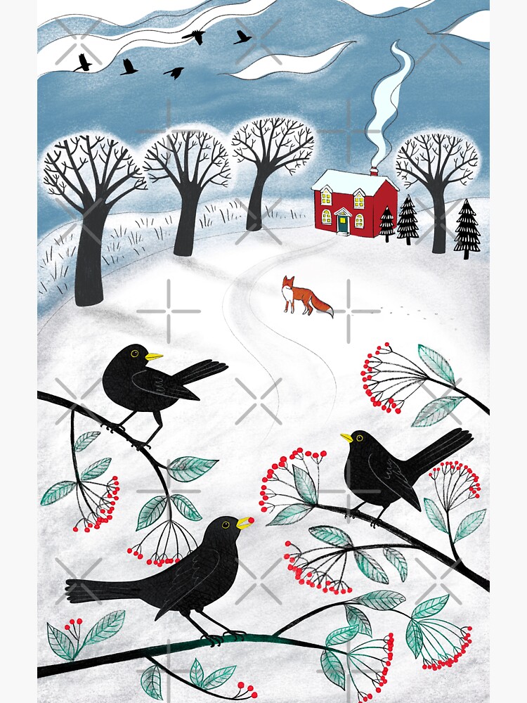 Blackbirds in the Snow - Winter landscape by Cecca Designs by Cecca-Designs