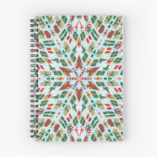 Item preview, Retro Christmas Kaleidoscope with Red Green Gold Christmas Presents Gifts on Pale Blue Background designed and sold by ShajenDesigns.
