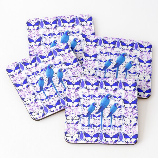Item preview,  Tropical blue macaws & blue butterflies white art patterns designed and sold by sharlesart.