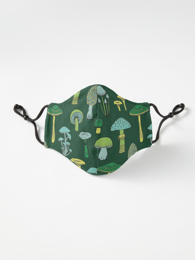 Alternate view of Midnight Mushrooms - Green - fun fungus pattern by Cecca Designs Mask